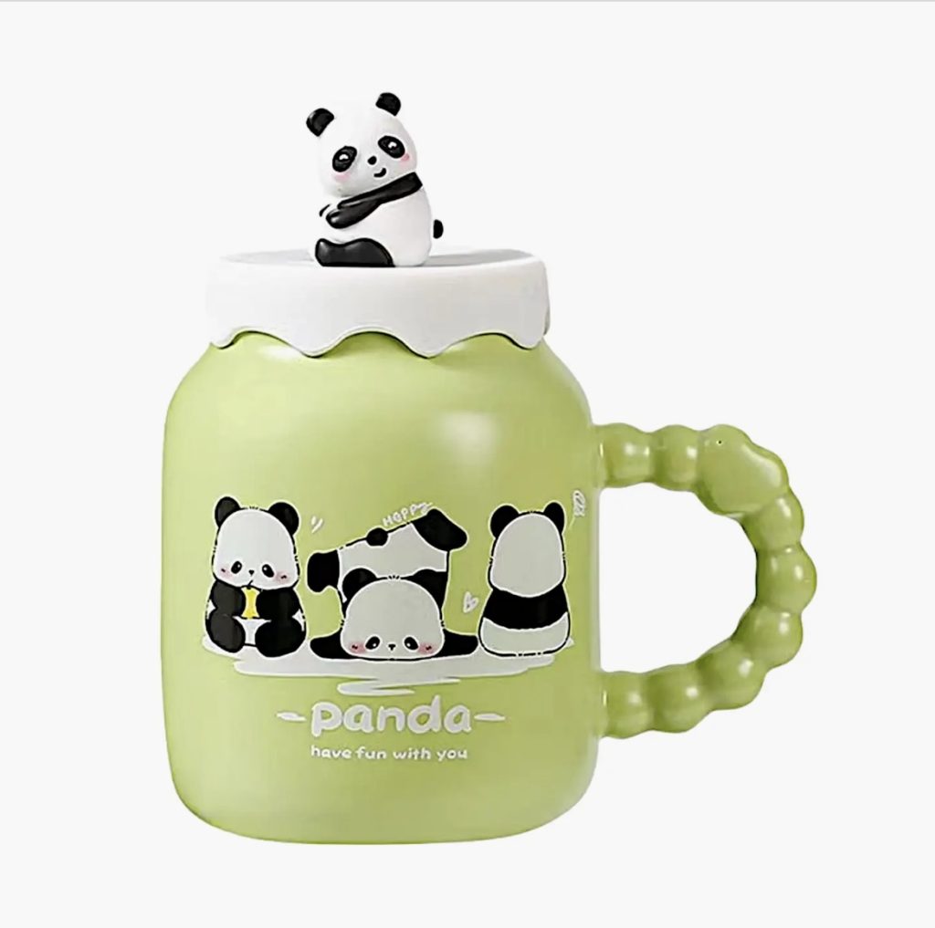 Playful Panda 14oz Mug with Lid and Spoon