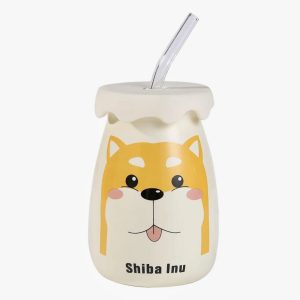 Shiba Inu Dog 14oz Mug with Lid and Straw